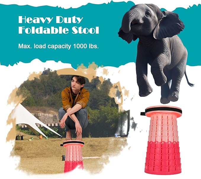 Upgraded Collapsible Stool with Cushion 1000 lbs Capacity &amp 19.7-in High Wider &amp Taller Heavy Duty Portable Telescoping Foldable Seat for Adults Camping Travel Music Festivals Outdoors