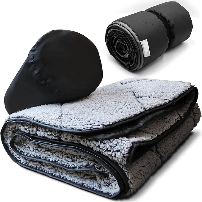 Camping Blanket 55x79 Waterproof Stadium Blanket with Storage Bag Washable Windproof Warm Foldable Down Camping for Sporting Events Picnic Travel