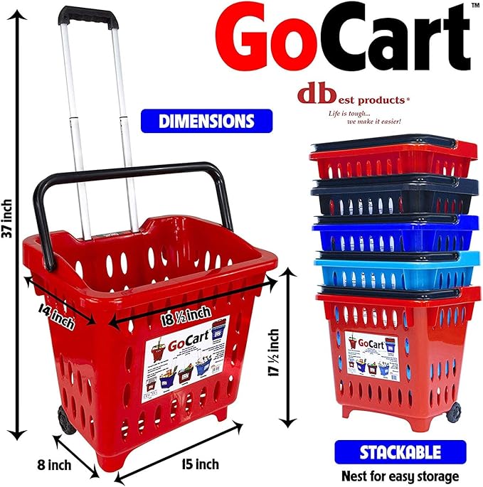 dbest Products Gocart Red (5 Pack) Grocery Cart Shopping Laundry Basket on Wheels