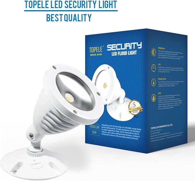 TOPELE JSL-03W LED Flood Light Security Light Spot Light 13.5W(100W Halogen Bulb Equivalent) Waterproof IP65 1000lm 4000K Adjustable Head ETL Listed