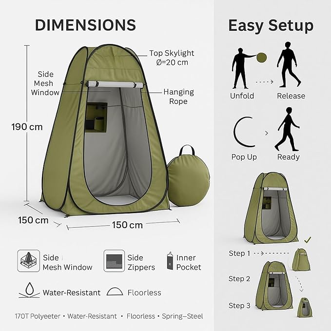 Camping Waterproof Tent - Portable Outdoor Tent for Single or Double use Lightweight Polyester Shelter for Hiking Picnic Beach Trekking Travel &amp Family Camping - Easy Setup