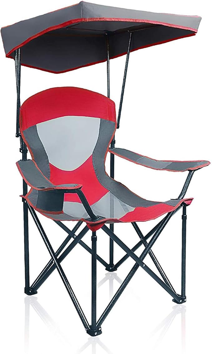 ALPHA CAMP Heavy Duty Canopy Camping Chair 350 lbs Capacity Oversized Folding Chair with Adjustable Sunshade Portable Sunshade Chair with Cup Holder for Beach Fishing Outdoor