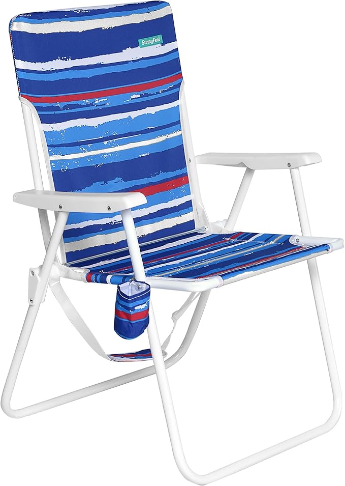 SUNNYFEEL Tall Folding Lawn Beach Chair Lightweight Portable Sand Chair for Adults Heavy Duty 300 LBS with Cup Holders Foldable Camping Lawn Chairs for Camp/Outdoor/Travel/Picnic/Concert/Sports