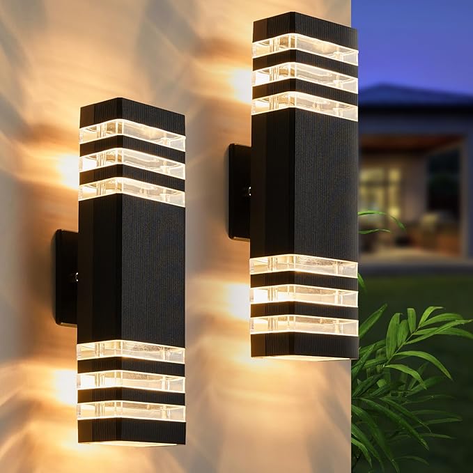 LMP 2 Packs Outdoor Wall Lights Up and Down LED Porch Lights IP65 Waterproof Aluminum Exterior Lighting Fixtures Outdoor Sconces Wall Lighting for House Front Door Garage (3000K Bulbs Included)
