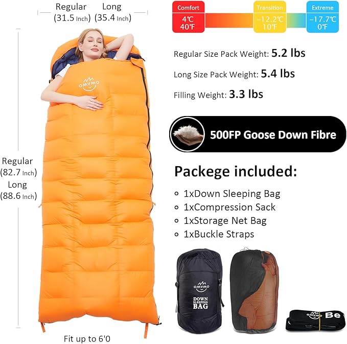 0 20 Degrees F Down Sleeping Bag for Adults4 Season Cold Weather Rectangle Wearable Down Sleeping Bag for Camping HikingCan be Used as Blanket Quilt or Cloakwith Mesh Sack Buckle Strap