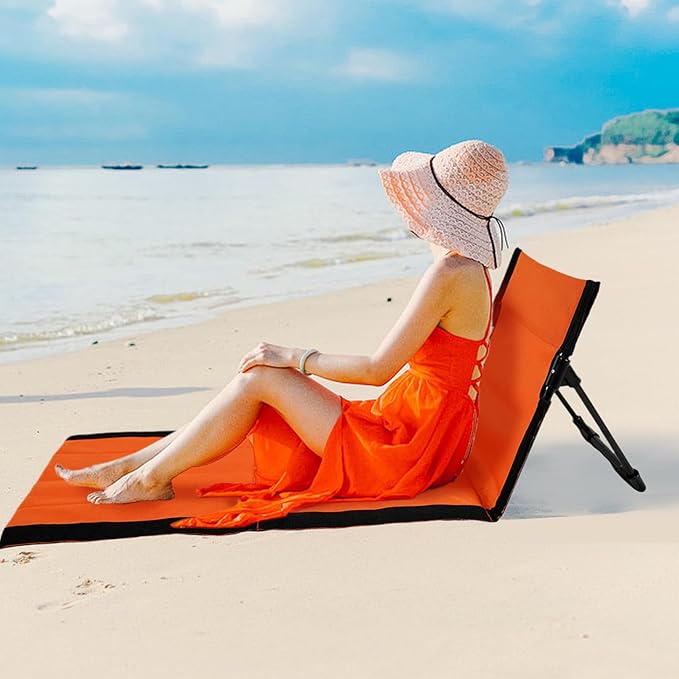 Portable Beach Lounger Reclining Beach Mat 15x43.3x15.8'' Oxford Cloth Waterproof Foldable Beach Lounge Chair Lightweight &amp Portable Beach Lounger for Adults Holidays Camping Park