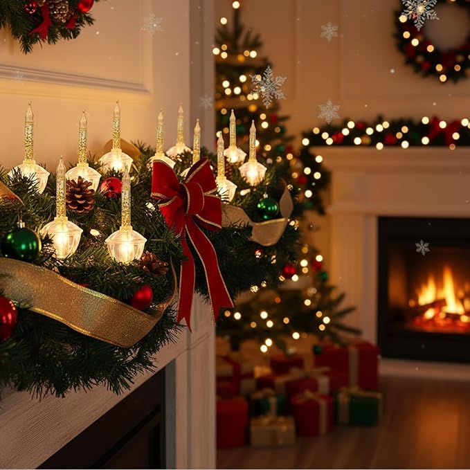 Christmas Traditional Bubble Light and Stringer 2 Pack Set: 7 Clear Bulbs with Golden Glitter for Christmas Tree Holiday Lighting C7/E12 Candelabra Base 2 Pack-14 Lights in Total - Green Wire