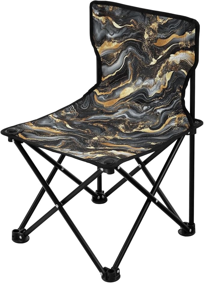 KLL Black Gold Marble Texture Compact Foldable Chair Lightweight Ultralight Camping Chair Carry Bag Included Outdoor Chairs for Hiking Outdoor