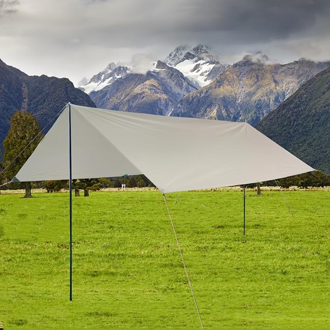DANCHEL OUTDOOR 13x9.8ft Large Waterpoof Camping Nylon Tarp Canopy Tent Canopy Sun Shelter Glamping Awning Accessories Khaki