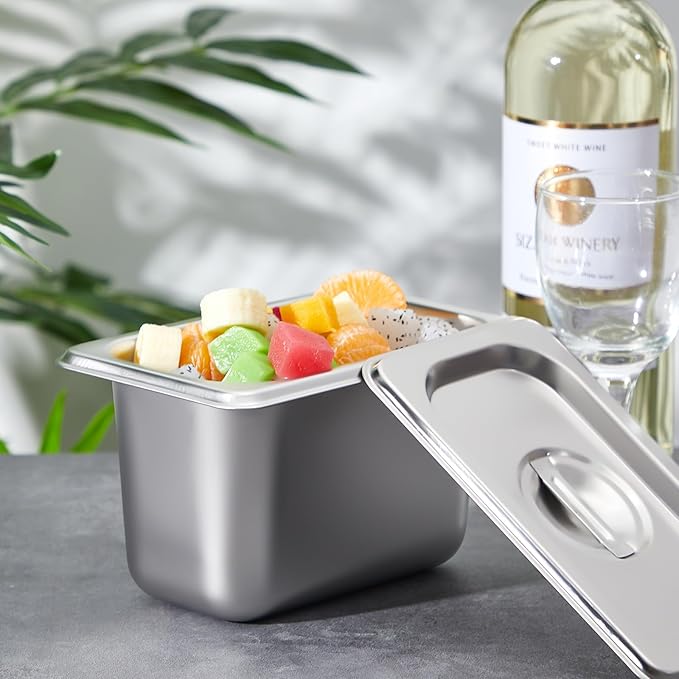 Mifoci 6 Pack Stainless Steam Hotel Pan with Lid 1/9 Size x 4 Inch Deep Steam Table Pan Restaurant Supplies Reusable Anti Rust Catering Storage for Home Party Restaurant Hotel Buffet