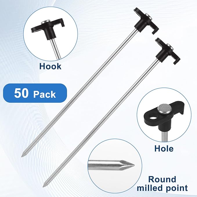 50PCS Tent Stakes Heavy Duty 9.8 Inch Metal Tent Pegs Galvanized Non-Rust Tent Stakes for Outdoor Camping Garden Canopies Grassland