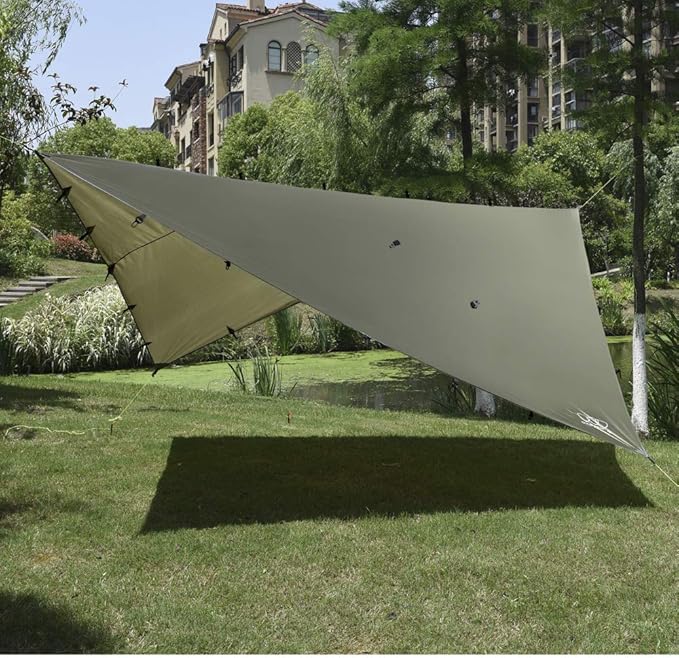 Gold Armour Rainfly Tarp Hammock Premium 14.7ft/12ft/10ft/8ft Rain Fly Cover Waterproof Ultralight Camping Shelter Canopy Survival Equipment Gear Camping Tent Accessories (OD Green 10ft x 8ft)