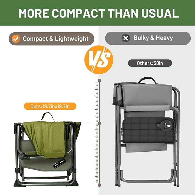 TIMBER RIDGE Aluminum Camping Directors Chair with Side Table Pocket Portable Folding Chair Heavy Duty Lawn Chair for Fishing Trip Picnic Concert Outdoor 400lbs Green 2 Pack