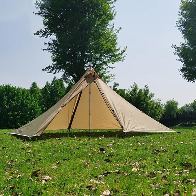 Ultralight Pyramid Camping Tent Single Layer Waterproof Shelter Portable Outdoor Hiking Backpacking Tent With Abrasion-Resistant Material For 1-2 Person Weather-Resistant(brown)