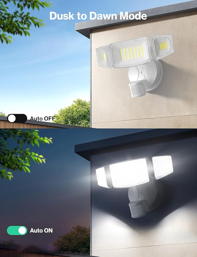 iMaihom 50W Motion Sensor Outdoor Lights 5000LM Hardwired Motion Sensor Flood Light Dusk to Dawn Outdoor Lighting 6500K LED Security Light IP65 Waterproof Motion Detector Lights for Outside White