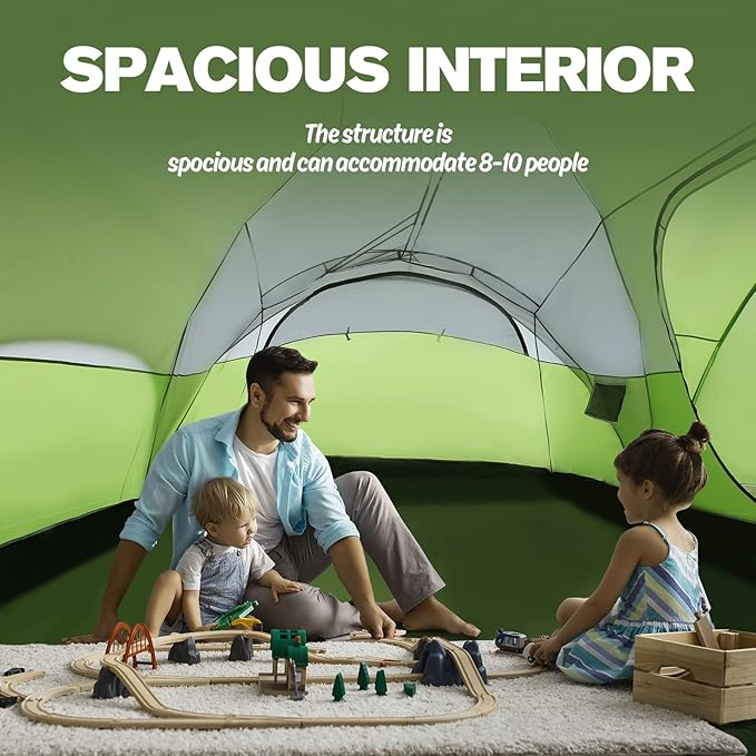8-10 Person Family Camping Tent with Porch Easy Setup for Outdoor Camping Picnic Backyard