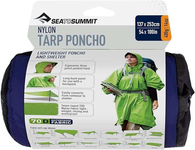 Sea to Summit Nylon Tarp Poncho 4-in-1 Raincoat Pack Cover Groundsheet and Shelter