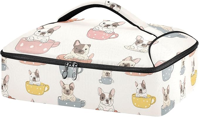 Casserole Carrier Cute French BulldogInsulated Casserole Carrier for Hot or Cold Food Thermal Lunch Tote for Potluck Parties Picnic Beach Fits 9 x 13 Inches Baking Dish