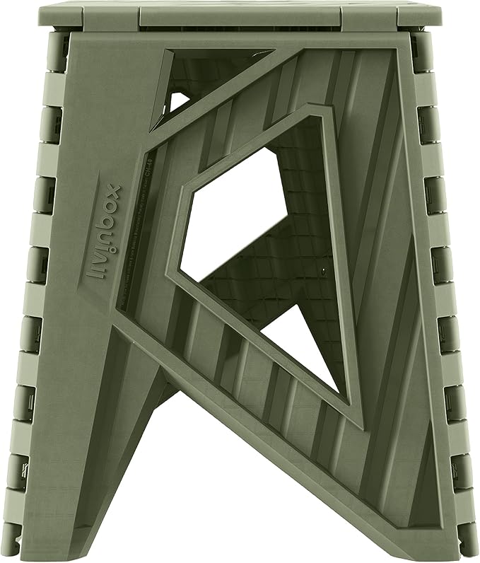 livinbox 15 inch Plastic Collapsible Stool Folding Stool Outdoor Step Stool Opens Easy with One Flip. Great for Kitchen Bathroom Bedroom Kids or Adults Holds Up to 200kg (Khaki Green)