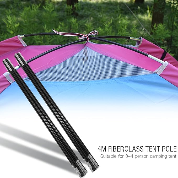 Tent Tarp Poles 3.96m Universal Fiberglass Replacement Tent Rods Adjustable Tent Poles Camping Awning Frame Kit Tent Poles Replacement for Outdoor Camping Support