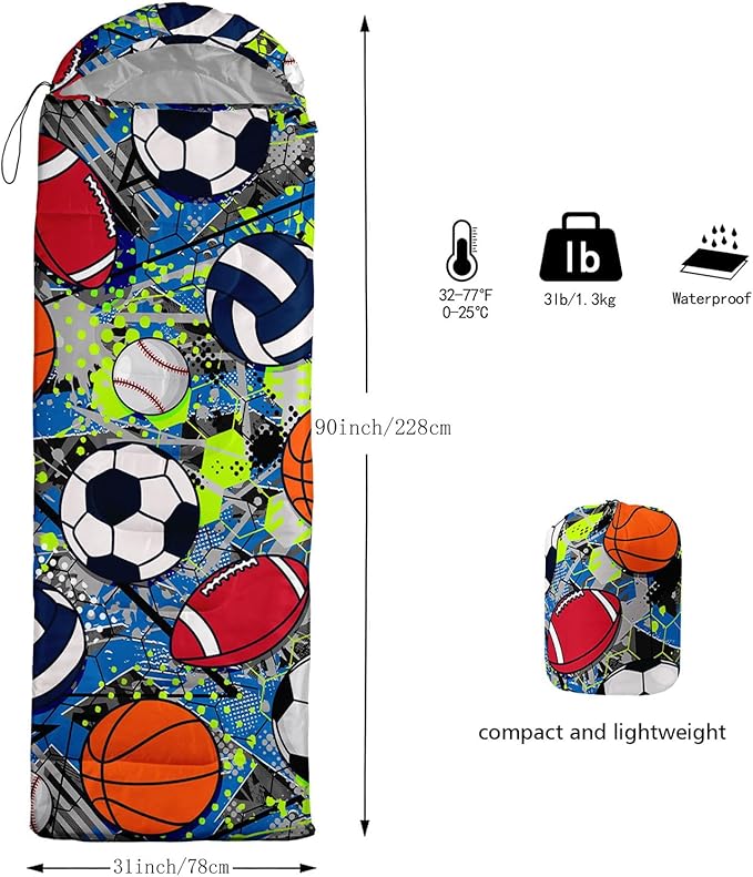 Kids Sleeping Bag for Boys GirlsCute Puppy Print-Lightweight Warm Portable Outdoor Indoor-Waterproof Cold Weather Resistant Sleeping Bag for Camping Hiking