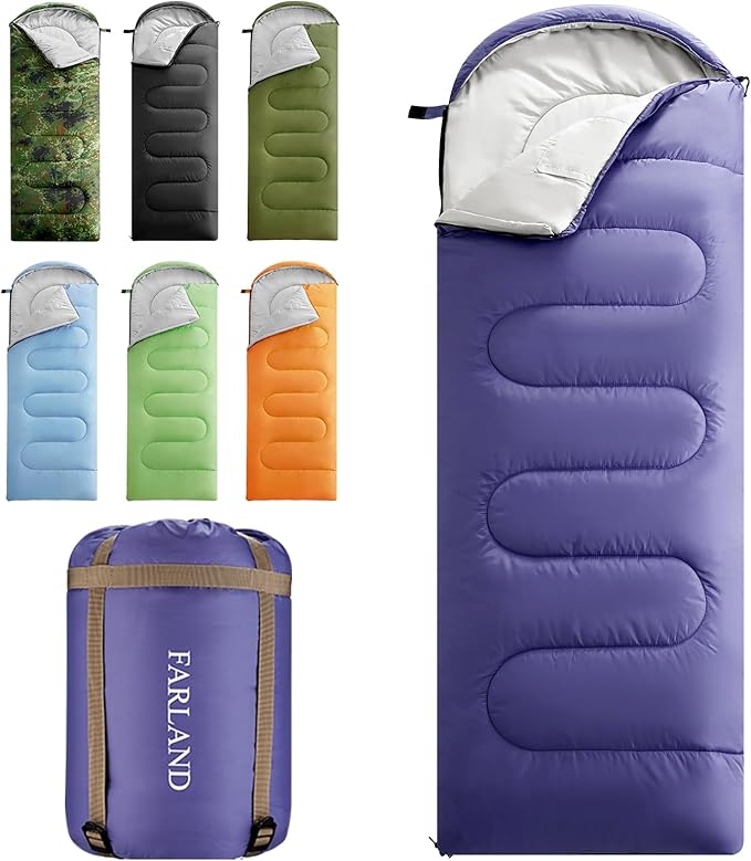 FARLAND Sleeping Bags 30℉ for Adults Teens Kids with Compression Sack Portable and Lightweight for 3-4 Season Camping HikingWaterproof Backpacking and Outdoors