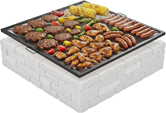 40 Inch Square Fire Pit Grill Grate with Handles Heavy Duty Campfire Cooking Grate for Fire Pit Steel BBQ Grill Grid for Outdoor Camping