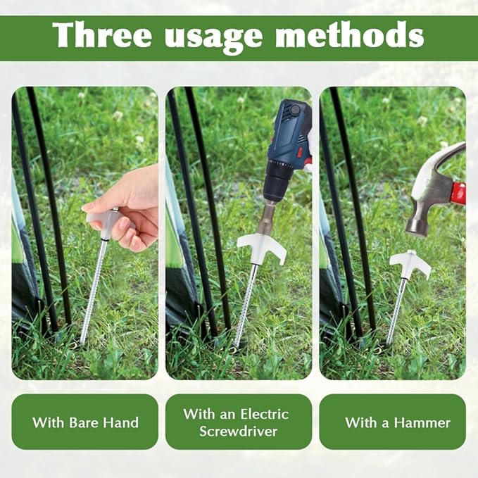 20 Pcs Screw in Tent Stakes Heavy Duty-8” Metal Pegs for Ground Drill in Camping Stake with Hex Head Driver Spikes Puller Protector in Carrying case for Hiking Glow in Dark