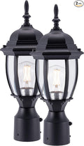LIT-PaTH Dusk to Dawn Outdoor Post Lighting Fixture Pole Lantern E26 Medium Base Max 60W Aluminum Housing Plus Glass Bulb Not Included (Black 2-Pack)