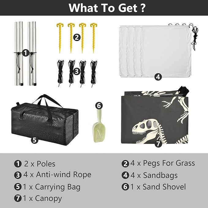 Dinosaur Skeleton Camping Sun Shelter Beach Tent Portable Beach Sun Shade Outdoor Canopy for Camping Trips Fishing Picnic