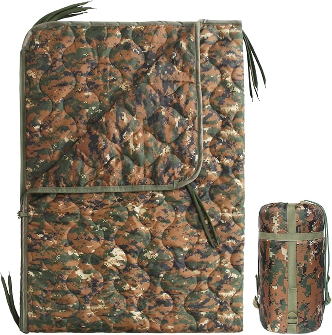 Camo Poncho Liner Army Blanket Military Sleeping Bag with A Compression Carrying Bag for Traveling Hiking Camping Outdoor Survival Car Blanket