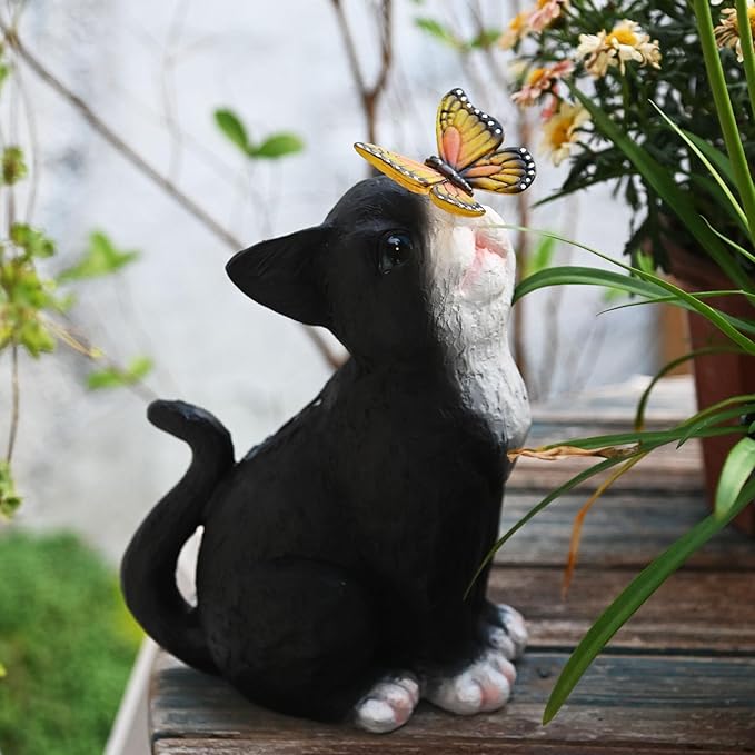 Cat Garden Figurines Outdoor Decor Solar Statue with LED Lights for Patio Lawn Yard Art Decoration Housewarming Garden Gift