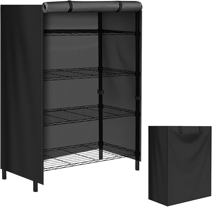 Storage Shelving Unit - Protective Waterproof Outdoor Indoor Storage Rack Dust Cover with Zipper (36Lx14Wx54H) Black