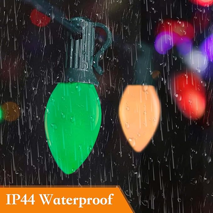 C7 LED Christmas String LightsVintage 25Ft Outdoor Multicolor String Lights with 27 Energy-Efficient Waterproof Glass LED Bulbs for Christmas Backyard CarnivalPatioWeddingHoliday Decoration.