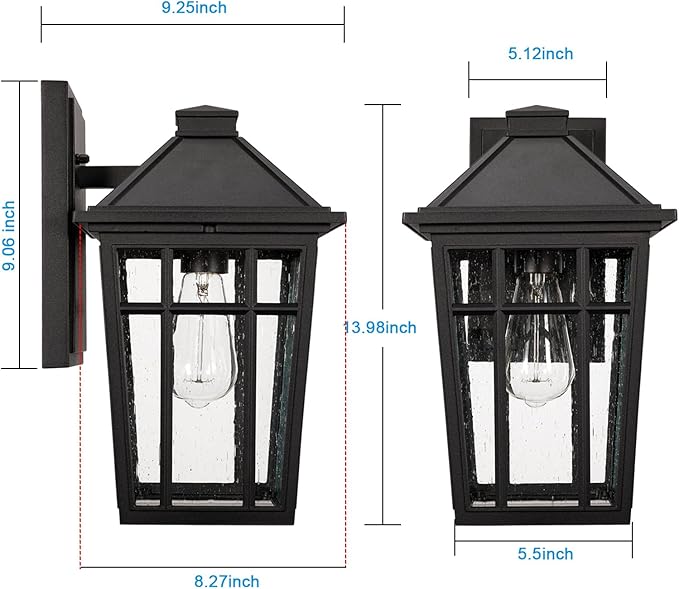 Darkaway Outdoor Sconce Lights Wall Light Fixtures 14inch Large Porch Light Outdoor Wall Anti-Rust Waterproof Aluminum with Glass Exterior Light Fixture for Patio Yard Doorway Garage (Large Black)