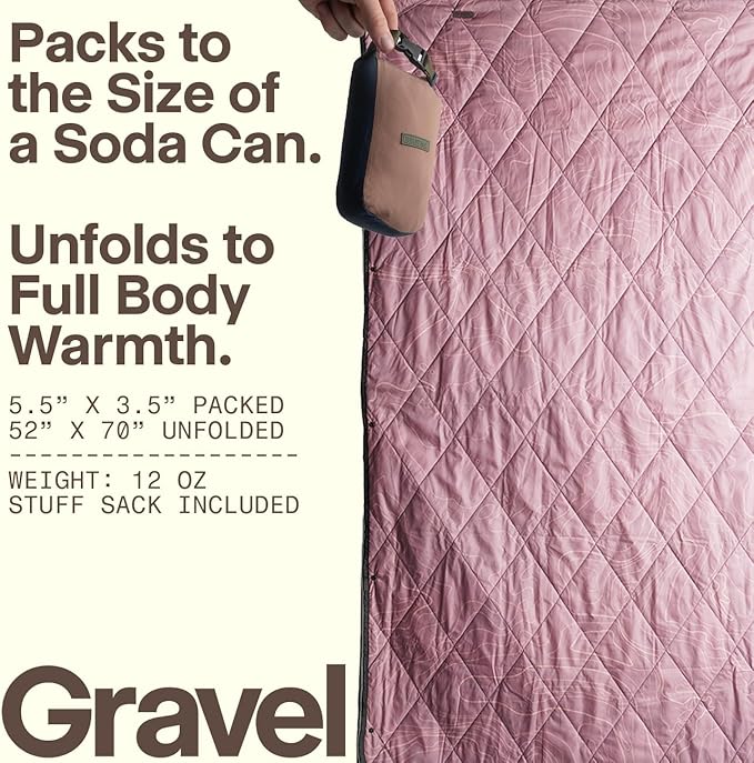 Gravel UltraPak™ Packable Insulated Travel Blanket – Lightweight Outdoor Blanket Water-Resistant Compact 20D Nylon with Snap Closure for Camping Hiking &amp Travel Topo