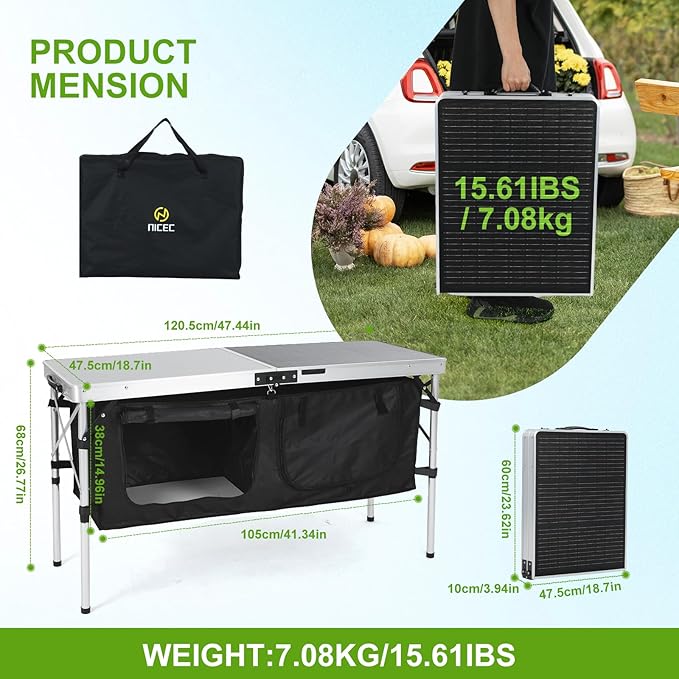 Nice C Camping Table Storage Camping Table with Solar Panels Storage Kitchen Tables Folding Tables 45W Output w/USB Type-C &amp DC Charging Cable For Outdoor Beach BBQ Picnic Cooking Fest