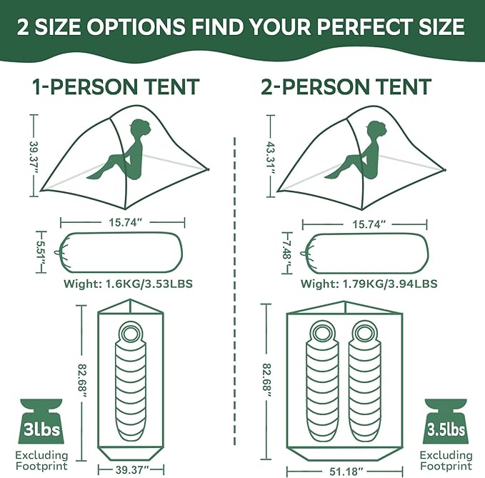 1-2 Person Lightweight Backpacking Tent - Waterproof Tent for 3 Season Ultralight Camping Tent for Outdoor Easy Setup for Sports Hiking Travel by Croosseoutdoors