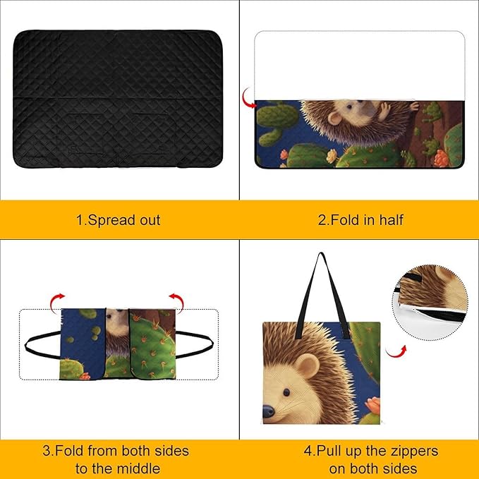 Zipper Hedgehog Cactus Style Picnic Mat Suitable for Travel Camping Park Or Home Use