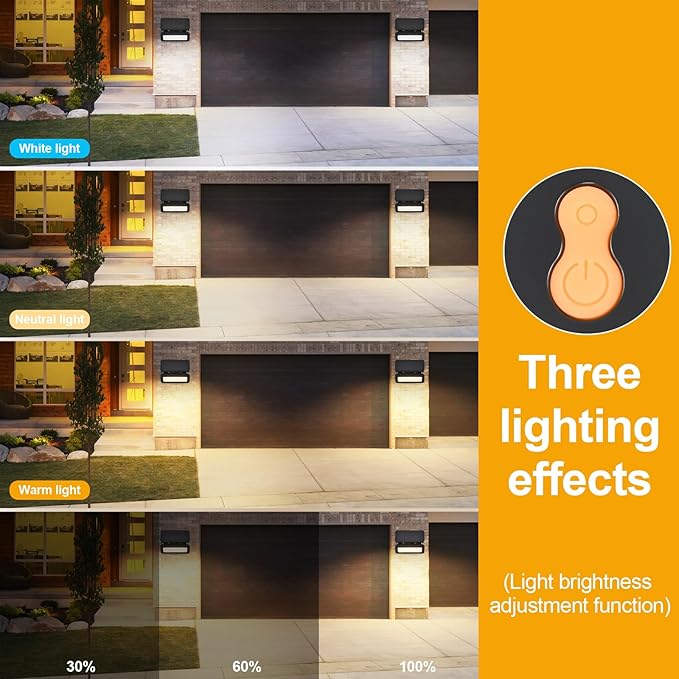 Solar Lights Outdoor Waterproof with Motion Sensor Foldable LED Wall Spotlight Touch Control Adjustable Color Temperature Brightness 1200LM 8W Dusk to Dawn Floodlights for Garage Fence