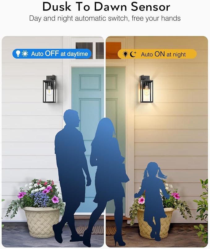 VIANIS Large 2 Pack Dusk to Dawn Outdoor Wall Lights Black Gold Exterior House Lights Wall Mount Sconce Modern Waterproof Front Porch Lanterns Light Fixture for Garage Coach Outside Door Lights