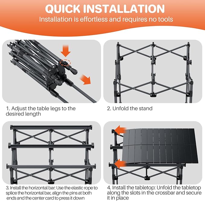 FUNYKICH Folding Camping Table(L26.4''xW22.8'') Aluminum Roll-up Portable Picnic Table with 2 Adjustable Height(17.3'' &amp 27.6'') for Picnic Camping BBQ Party Backyard Beach