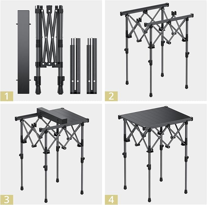 Anbte Folding Camping Table 2 Height Adjustable Small Camping Side Table Aluminum Roll Top with Carry Bag Stable X-Frame for Outdoor Cooking Tailgating Picnic BBQ RV Travel 20”x16” 264lbs Load