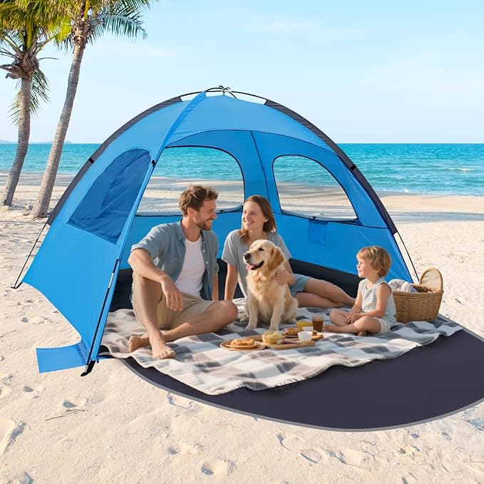 NXONE Beach Tent Sun Shelter with UPF 50+ UV Protection Lightweight Easy Setup Portable Beach Canopy for Family Large Space for Beach Camping &amp Outdoor 3/4/6 Person