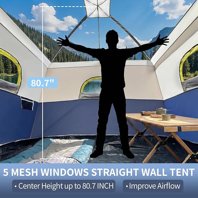 Outvita 6 Person Camping Tent with Carry Bag Waterproof Windproof Easy Setup Portable Family Camping Tent with 1 Mesh Door &amp 5 Large Mesh Windows 10'X9'X83in