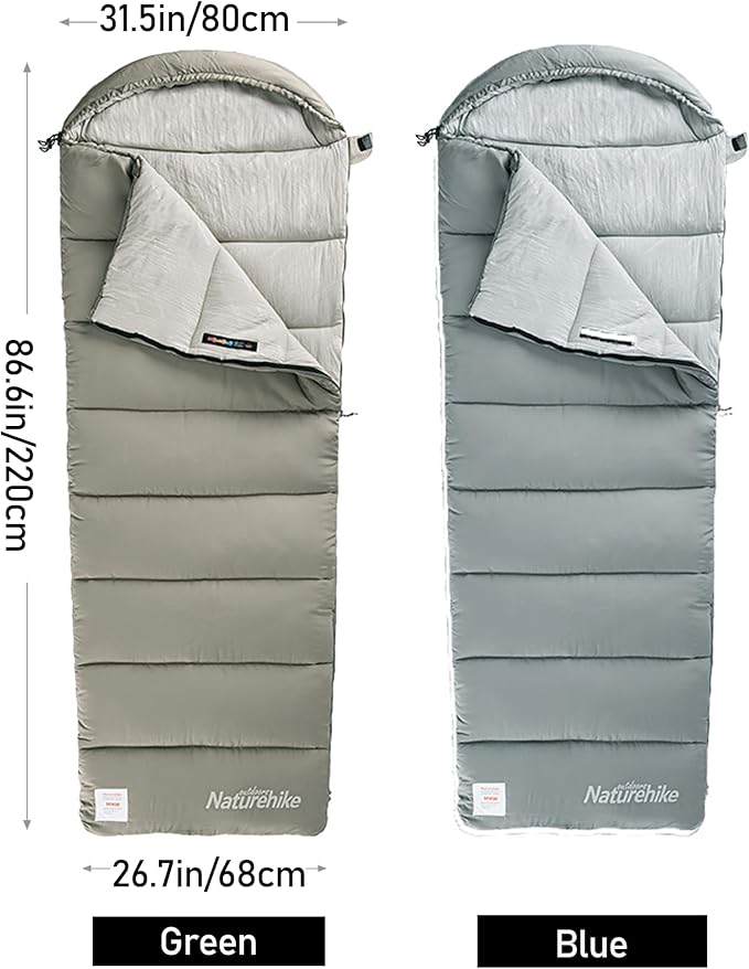 Naturehike Camping Cotton Sleeping Bag Spliceable Double Sleeping Bag for AdultsFully Expandablewith Cotton CapLightweight for Cold Weather CampingMachine Washable