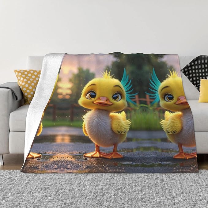 Yellow Duckling 50x40 Printed Soft Fleece Blanket for Sofa Bed and Camping - Cozy Blanket for Travel Picnics Nighttime Use