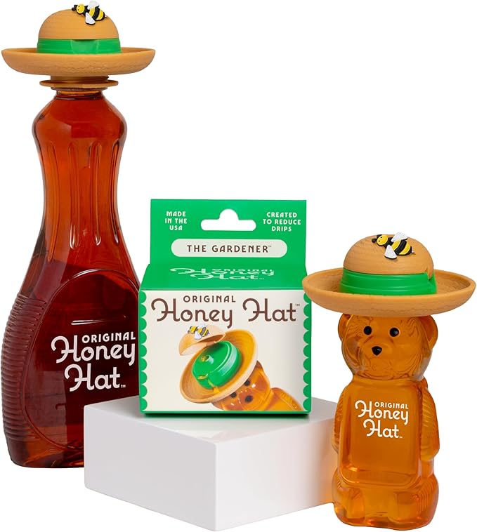 The Gardener Patented Drip-Catching Lid Replacement for Honey Bear Bottles &amp Table Syrup Bottles/No Mess Kitchen Gadget/Honey &amp Table Syrup Bottle Topper/Made in USA