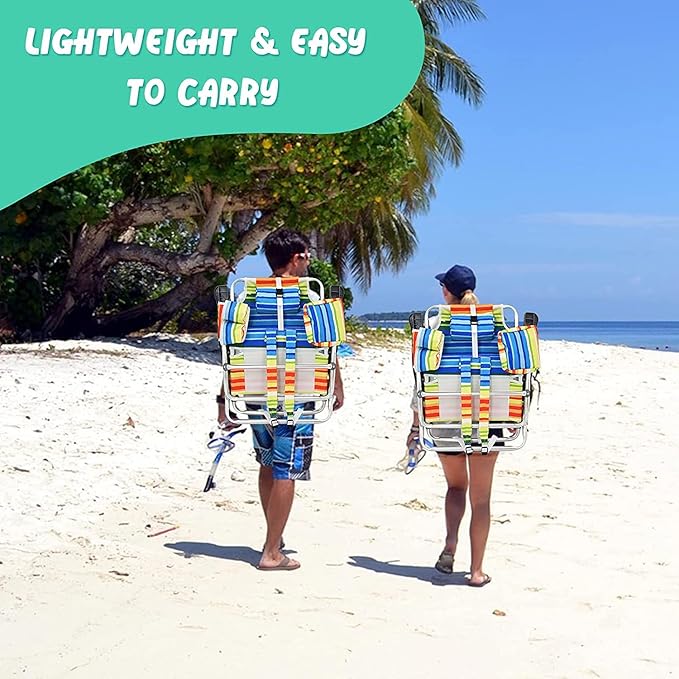 Goplus Beach Chair Folding Backpack Beach Chairs for Adults with 5 Positions Head Pillow Cooler Bag Towel Bar Cup Holders Sunbath Sling Tanning Lounge Foldable Layout Camping Chairs
