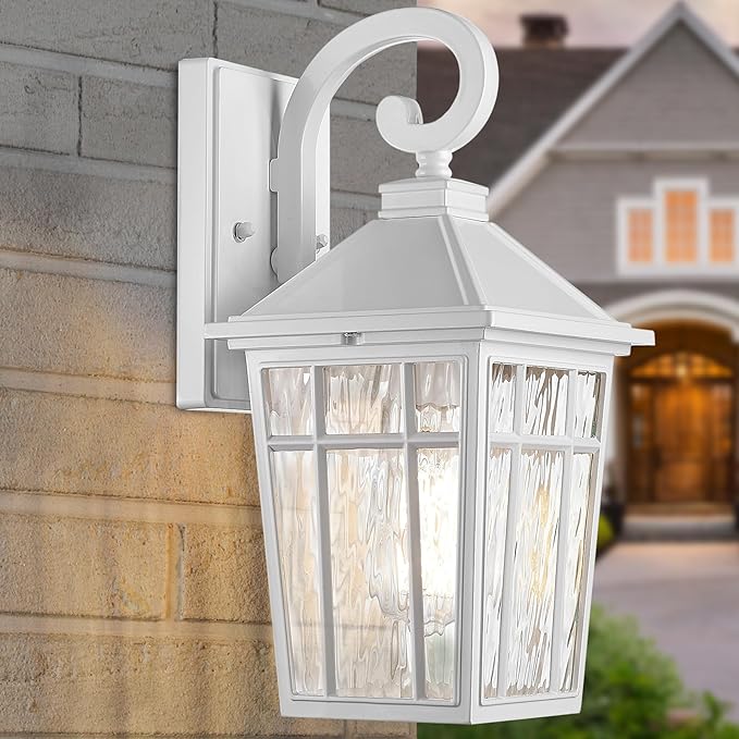 Darkaway Outdoor Wall Lights for House Exterior Lighting Fixtures Wall Mount Outside Porch Lights Waterproof White Outdoor Sconce Lights with Water Ripple Glass for Patio Garage Front Door